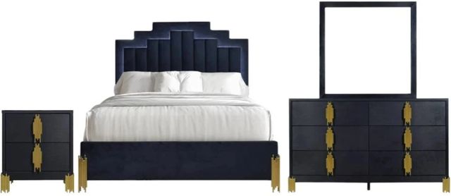 New Classic® Home Furnishings Empire 4-Piece Black Queen Panel Bedroom Set-0