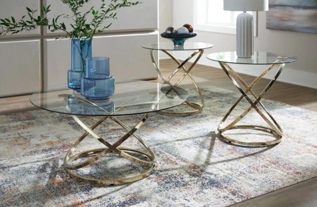 Signature Design by Ashley® Crimonti 3-Piece Glass Top Table Set with Champagne Base-3