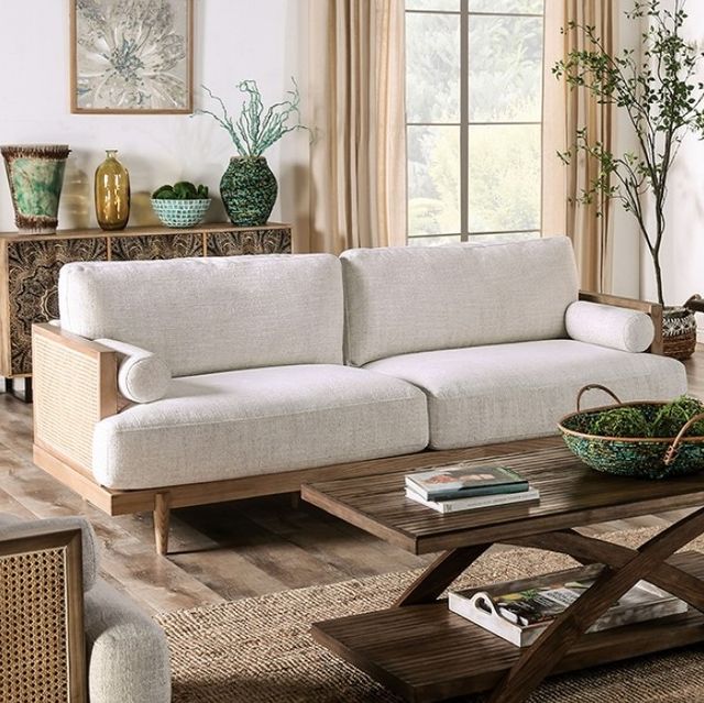Furniture of America® Alesund Beige/ Light Oak Sofa-1