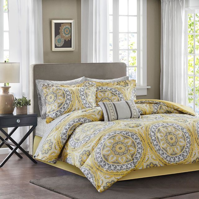 Olliix by Madison Park Essentials Serenity Yellow Full Complete Comforter and Cotton Sheet Set-0