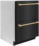 ZLINE Autograph Edition 24 in. Touchstone 168 Can Outdoor-Rated Dual Refrigerator Drawer with Black Stainless Steel Doors and Polished Gold Handles-1