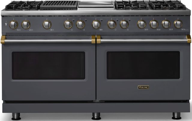 Viking® 5 Series 60" Cast Black Pro Style Dual Fuel (LP) Range with Brushed Brass Trim-0
