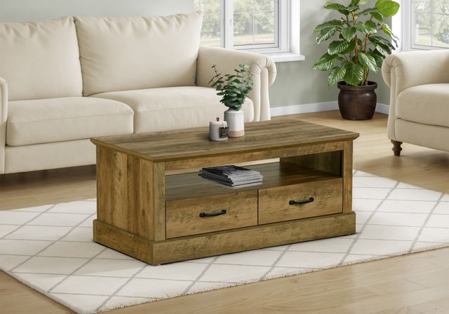 Monarch Specialties Inc. Dark Brown 42" Knotty Oak Coffee Table with 2 Doors-1