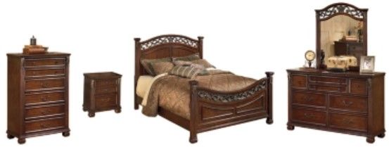 Signature Design by Ashley® Leahlyn 5-Piece Warm Brown California King Panel Bed Set-0