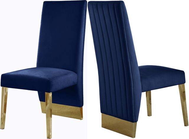 Meridian Furniture Porsha Navy/Gold Velvet Dining Chair-2