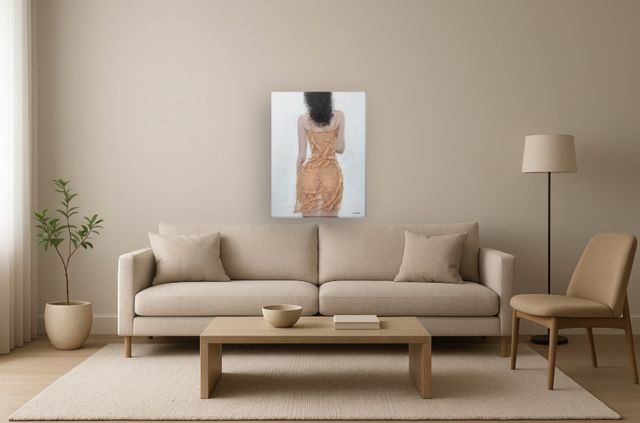 Classy Living Dramatic Lady in Beige Dress Wall Art-1