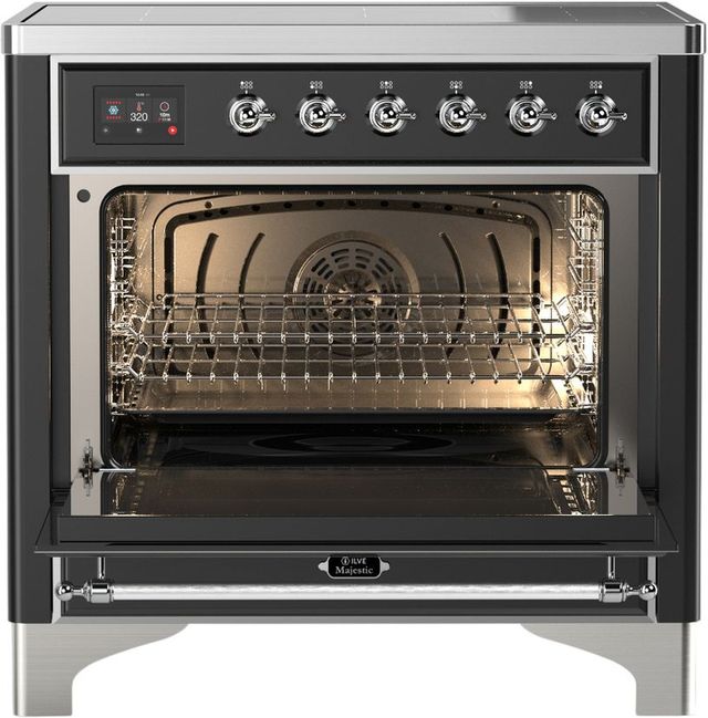 Ilve® Majestic III 36" Graphite Matte Pro Style Induction Range with Triple Glass Door and Chrome Trim-1