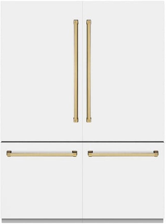 ZLINE Autograph Edition 60" 32.2 Cu. Ft. White Matte Built-In French Door Refrigerator with Water Dispensers, Ice Makers, and Polished Gold Accents-0