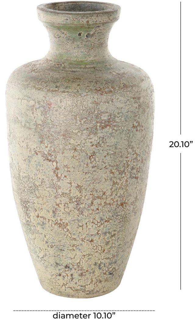 Deco Marche Brown 20” Antique Style Textured Vase with Green Accents-3