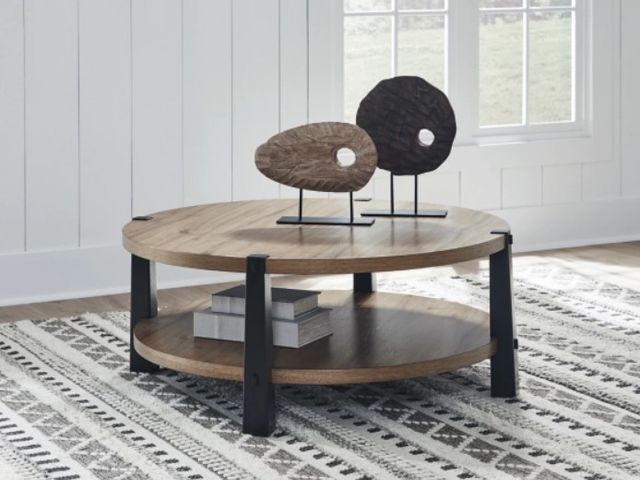 Signature Design by Ashley® Ridgester Light Brown Cocktail Table with Black Base-3