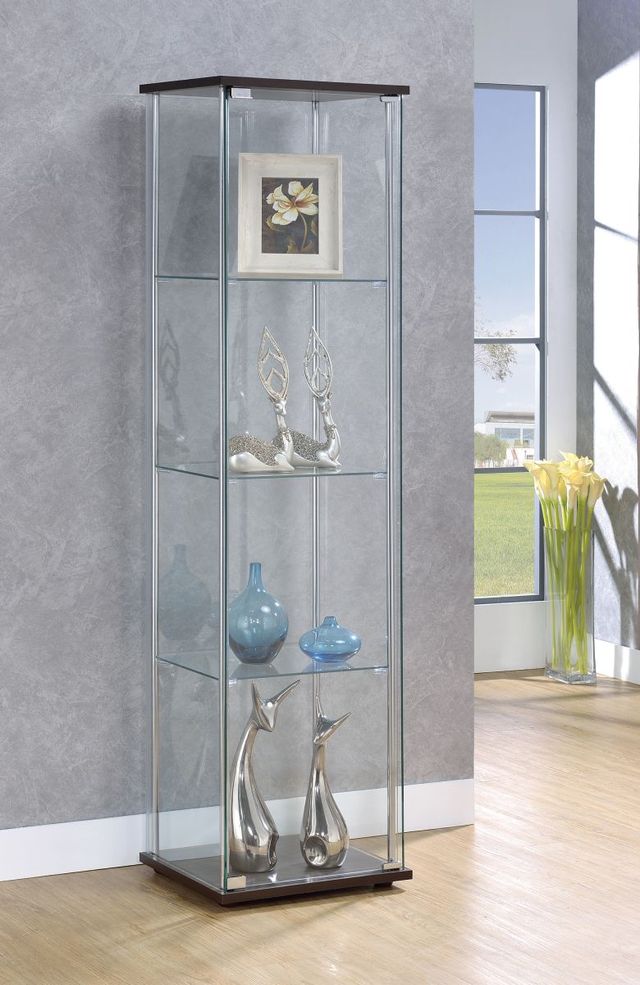 Coaster® Bellatrix Cappuccino/Clear Rectangular 4-Shelf Curio Cabinet-1
