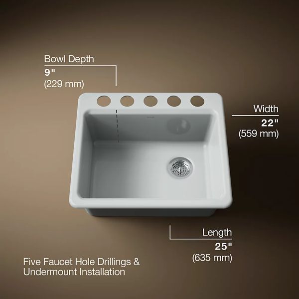 KOHLER® Riverby® Ice Gray 25" Undermount Single-Bowl Workstation Kitchen Sink-3