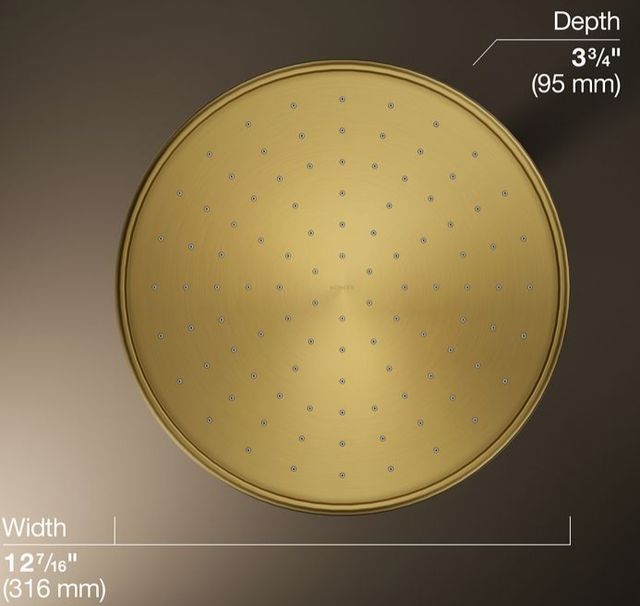 KOHLER® Vibrant Brushed Moderne Brass 2.5 GPM Traditional 12" Single-Function Rainhead-3