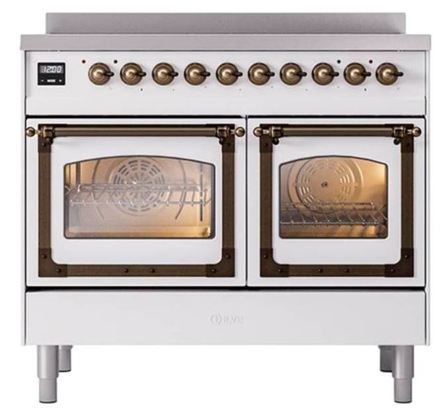 Ilve® Nostalgie II Noblesse 40'' White Pro Style Induction Range with Burnished Trim-1