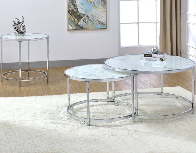 Steve Silver Co. Rayne 2-Piece White Nesting Table with Chrome Base-1