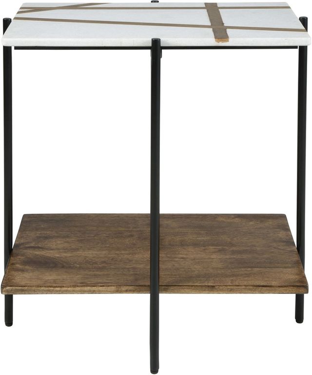 Signature Design by Ashley® Braxmore White Marble Top Accent Table with Light Brown Shelve and Black Stand-1