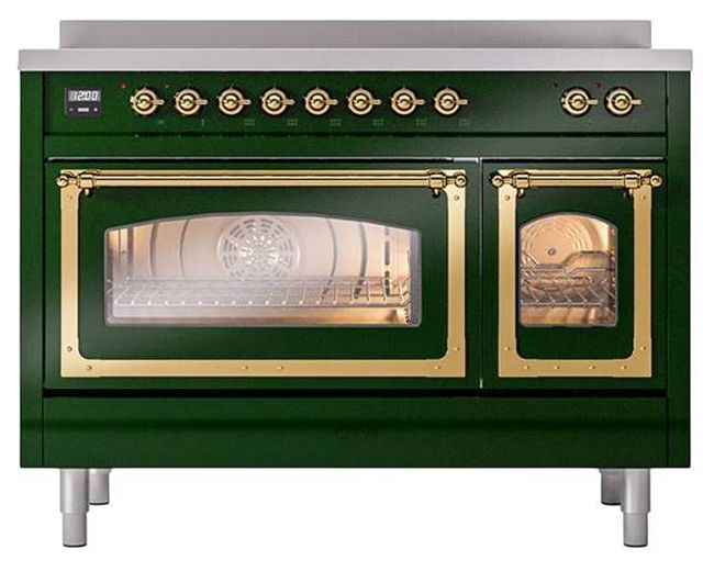 Ilve® Nostalgie II Noblesse 48'' Emerald Green Pro Style Induction Range with Brass Trim-1