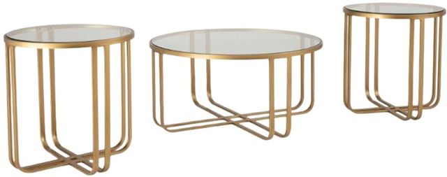 Signature Design by Ashley® Milloton 3-Piece Glass Top Occasional Table Set with Gold Base-0
