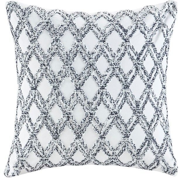 Olliix by INK+IVY Navy Riko Cotton Embroidered Square Pillow-0