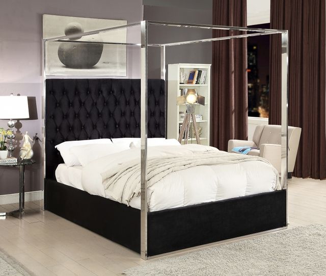 Meridian Furniture Porter Black King Upholstered Canopy Bed-1