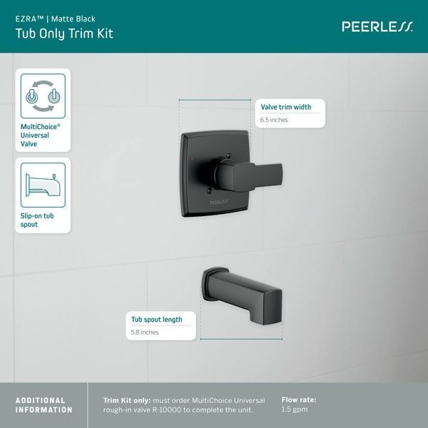 Peerless Ezra® Matte Black Tub Trim Kit -3