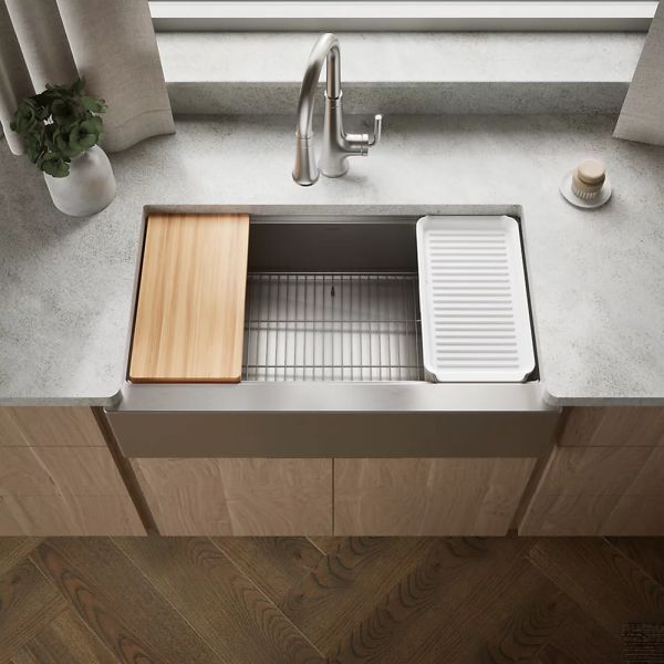KOHLER® Strive® Stainless Steel 36" Undermount Single-Bowl Farmhouse Workstation Kitchen Sink-1