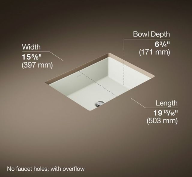 Kohler Verticyl® Dune 19.75" Rectangular Undermount Bathroom Sink Overflow Drain-3