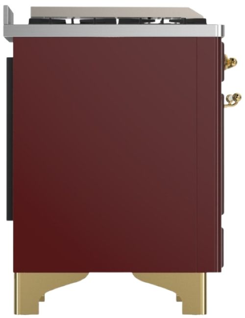 Ilve® Majestic III 36" Burgundy Pro Style Dual Fuel Natural Gas Range with Solid Door and Brass Trim-3