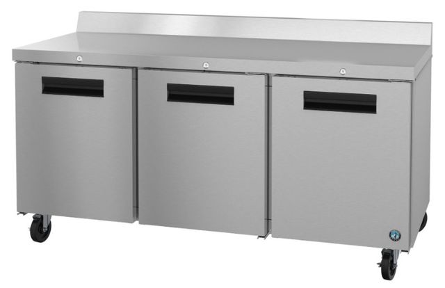Hoshizaki Steelheart® 72" 21.3 Cu. Ft. Stainless Steel Three Section Worktop Refrigerator with Lock-1