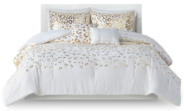 Olliix by Intelligent Design Lillie Gold/Ivory King/California King Metallic Animal Printed Comforter Set-0