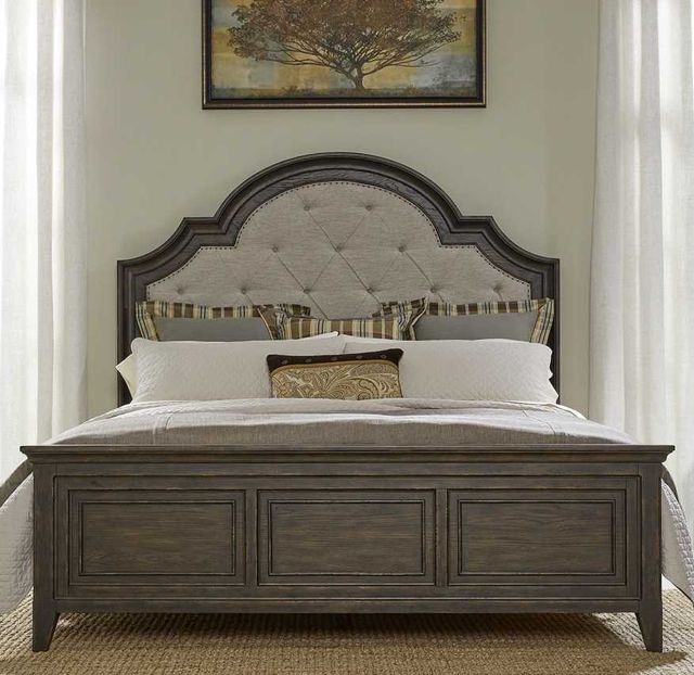Liberty Furniture Paradise Valley Flax Tweed/Saddle Brown California King Panel Upholstered Bed-1