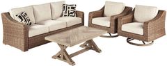 Signature Design by Ashley® Beachcroft 4 Piece Beige Outdoor Conversational Set