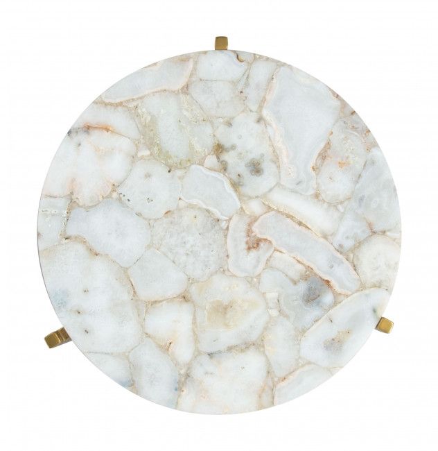 Zuo® Modern Haru White Stone Side Table with Gold Framework -3