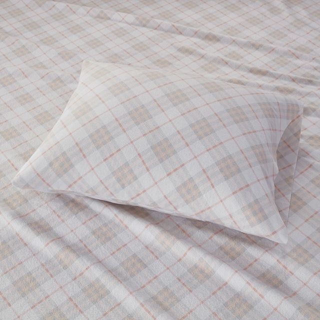 Olliix by True North by Sleep Philosophy Pink Plaid Twin XL Cozy 100% Cotton Flannel Printed Sheet Set-2