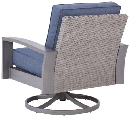 Signature Design by Ashley® Half Moon Beach Blue/Gray Fabric/Wicker Outdoor Swivel Lounge-3