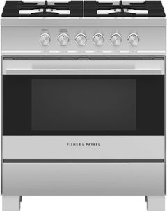 Fisher & Paykel 30" Brushed Stainless Steel with Black Glass Pro Style Natural Gas Range