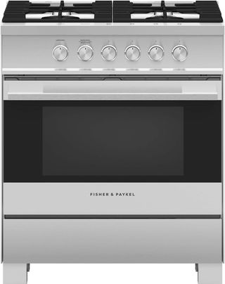 Fisher & Paykel 30" Brushed Stainless Steel with Black Glass Pro Style Natural Gas Range