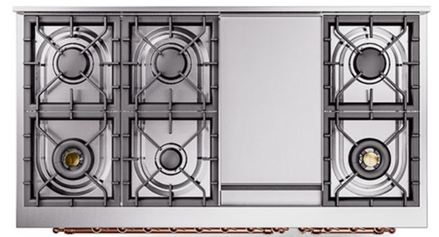 Ilve® Nostalgie II Noblesse 48'' White Pro Style Dual Fuel Range with Copper Trim-3