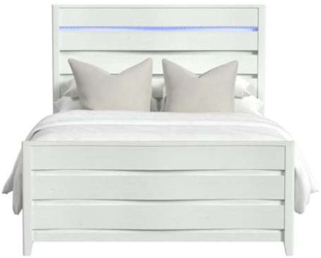 Elements International Tobias White Queen Panel Bed with LED-3