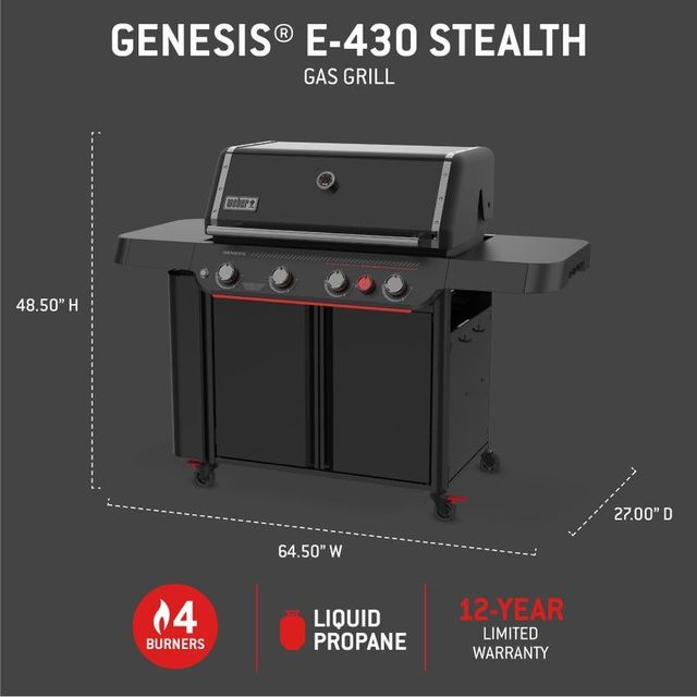Weber® Genesis® E-430 Stealth® Edition 4-Burner Matte Black Freestanding Liquid Propane Grill-1