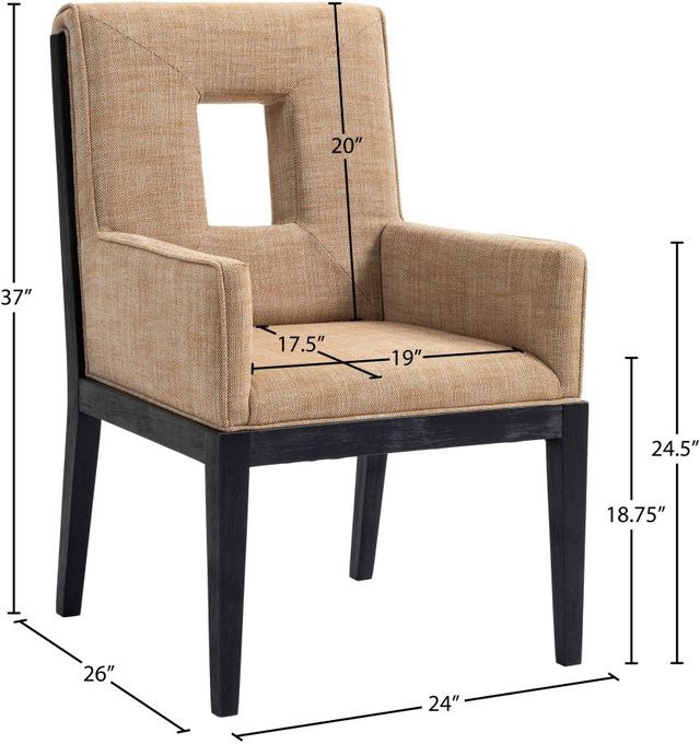 Meridian Furniture Gwendolyn Cognac/Black Linen Textured Upholstered Dining Chair-2