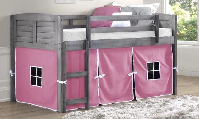 Donco Kids Louver Pink/Antique Gray Youth Twin Loft Bed with Tent Kit-1