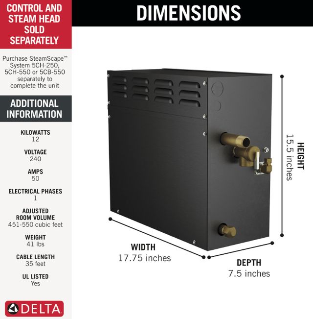 Delta SteamScape™ Generator 12kW Steam - 240V 1ph-1