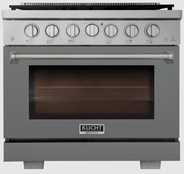 Kucht Professional KFX Series 36" Stainless Steel Pro Style Natural Gas Range with Cement Gray Door and True Simmer Burners-0