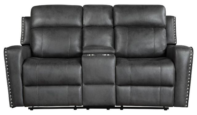 Homelegance® Kellen Smoky Gray Power Double Reclining Loveseat with Console-2