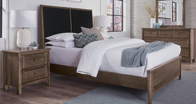Vaughan-Bassett Woodbridge Black/Dark Cashmere Upholstered California King Panel Bed-1