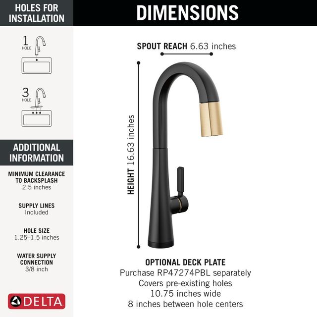 Delta Monrovia® Champagne Bronze/Matte Black Touch2O® Bar / Preparation Faucet with Touchless Technology-2