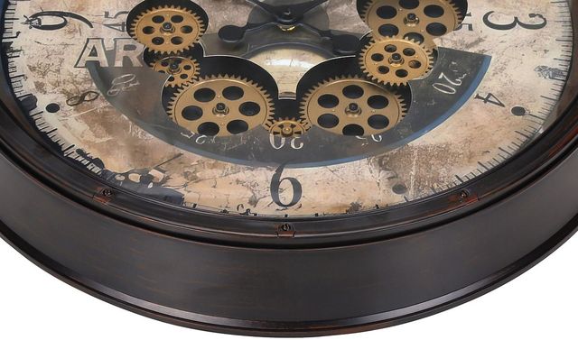 Monarch Specialties Inc. Brown 20" Round Wall Clock with Standard Numbers on Brown Gear Mechanism-1