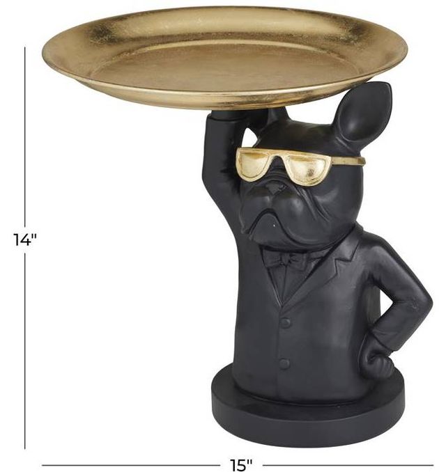 Deco Marche Black Bulldog Decorative Sculpture with Gold Tray Top-3