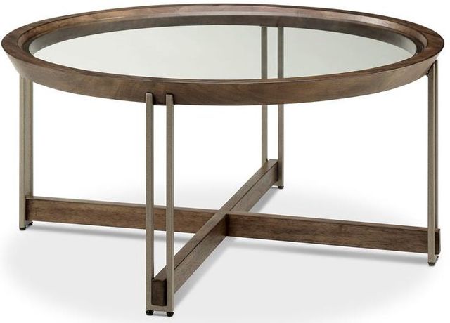 Magnussen Home® Elora Glass Top Round Cocktail with Walnut Frame-1